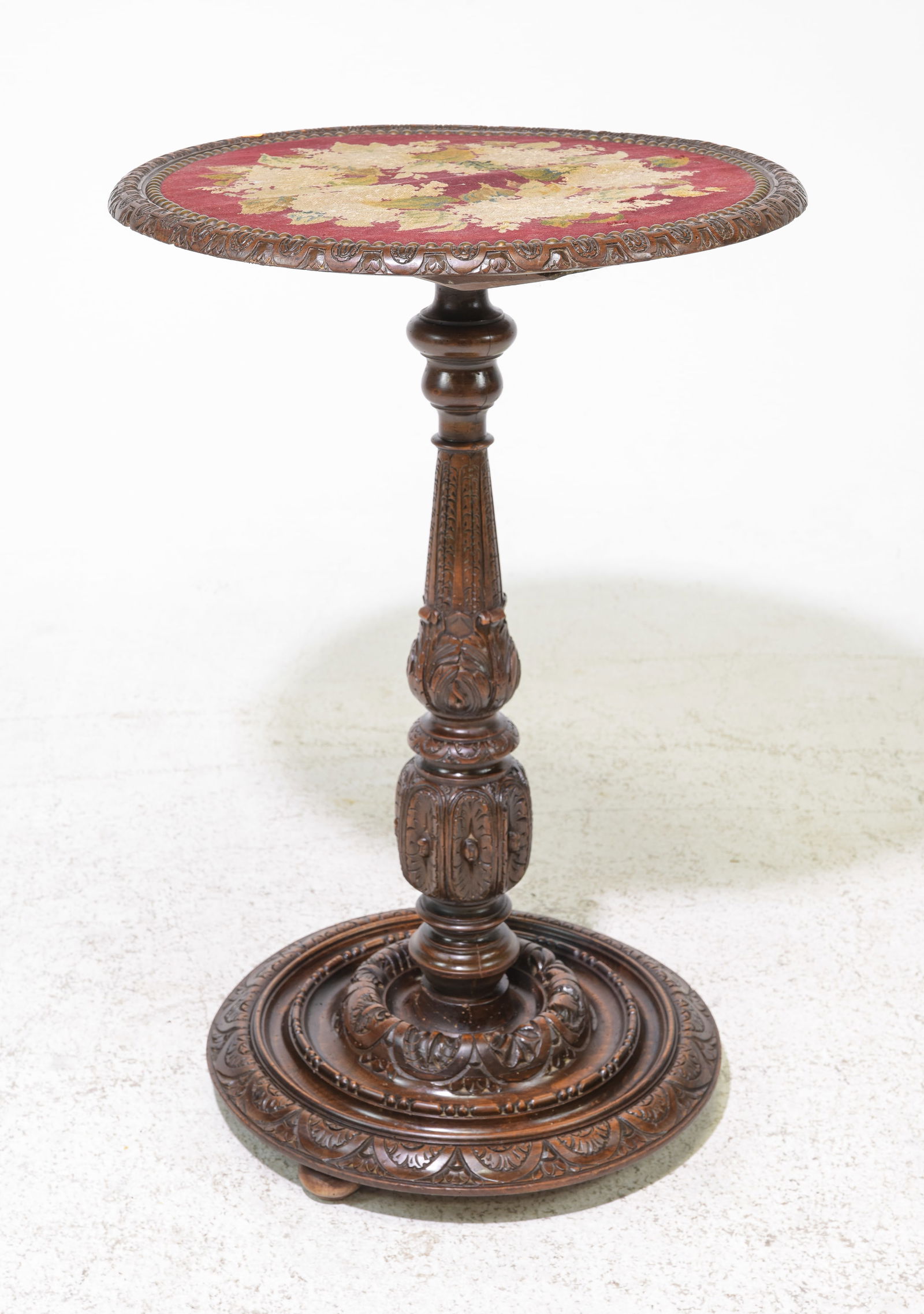 Louis XIII Style Carved Oak Needlepoint Top Table (1 of 4)