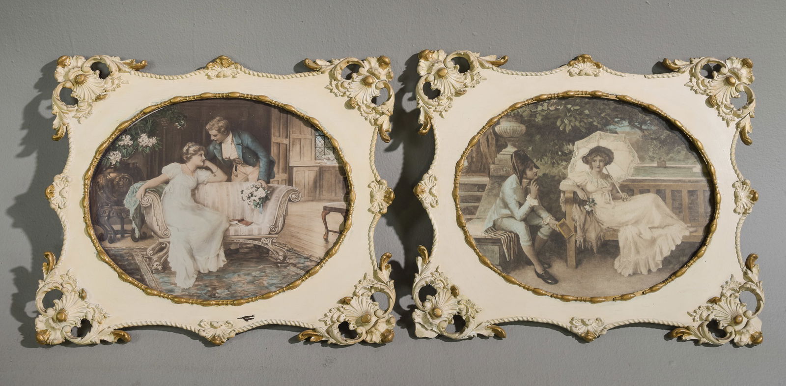 2 Painted Framed Colonial Romantic Prints (1 of 4)