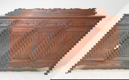 French Louis XV Style Carved Oak Sideboard
