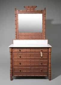 Faux Bamboo White Marble Top Dressing Chest