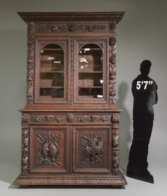 Renaissance Style Carved Oak Bookcase c.1900