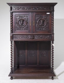 Renaissance Style Carved Oak French Twist Cupboard