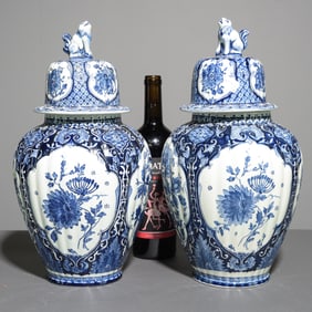 Two Delft Blue & White Lidded Urns #2