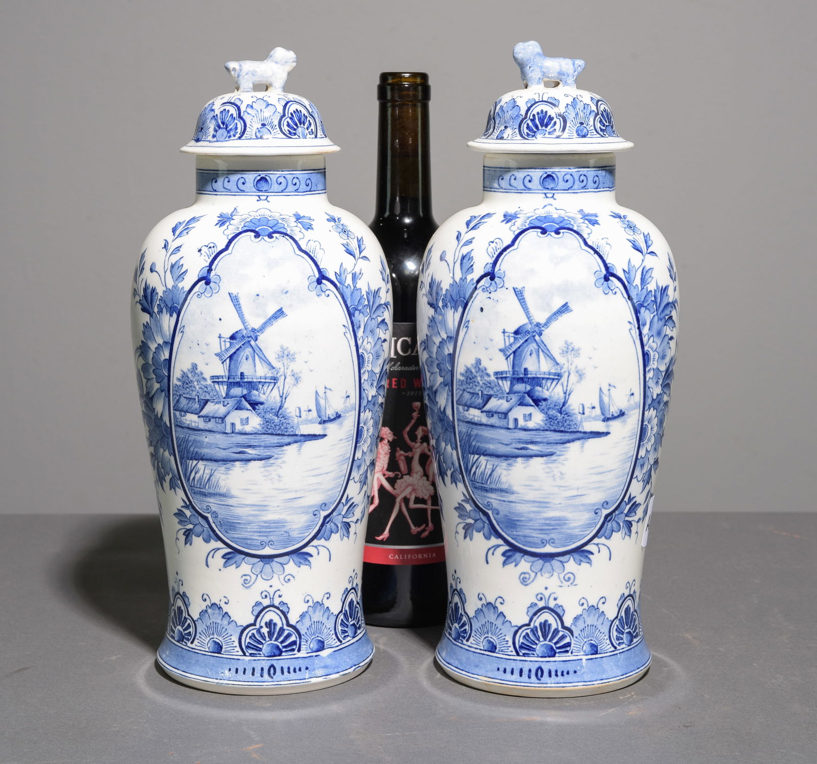 Two Small Blue & White Lidded Urns (1 of 6)