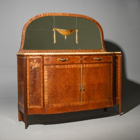 French Inlaid Marble Top Mirror Back Buffet / Sideboard