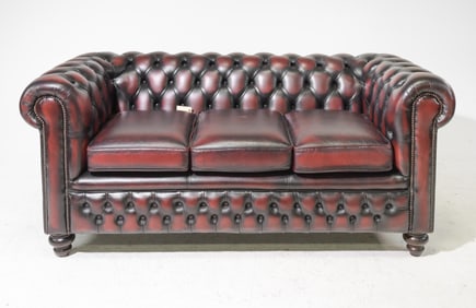 British Oxblood Red Leather Chesterfield Sofa #1