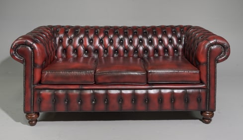 British Oxblood Red Leather Chesterfield Sofa #2