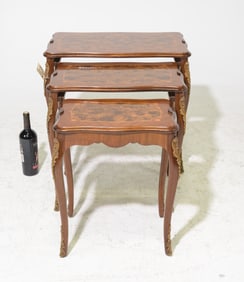 French Marquetry Inlaid Nest of Three Tables