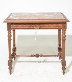 Louis XVI Style Marble Top Single Drawer Table