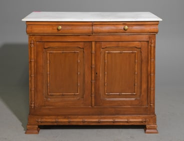French Faux Bamboo White Marble Top Buffet