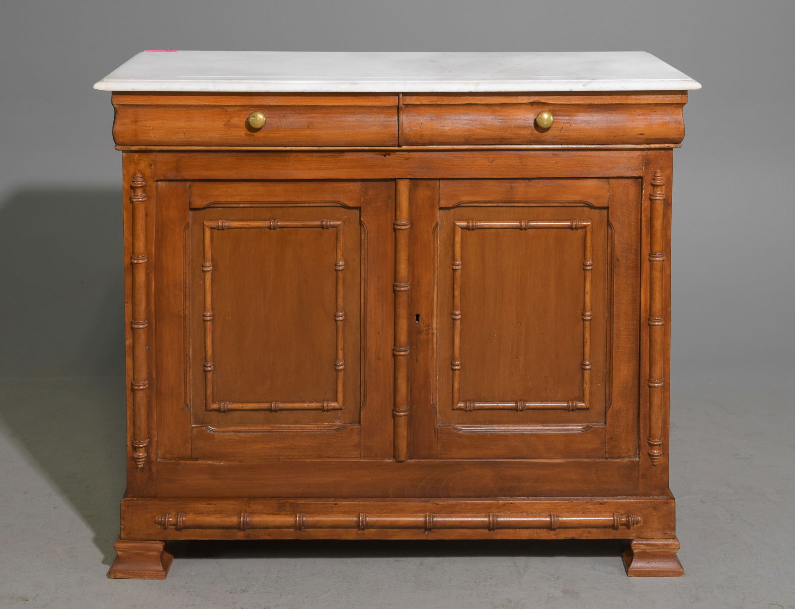 French Faux Bamboo White Marble Top Buffet (1 of 6)