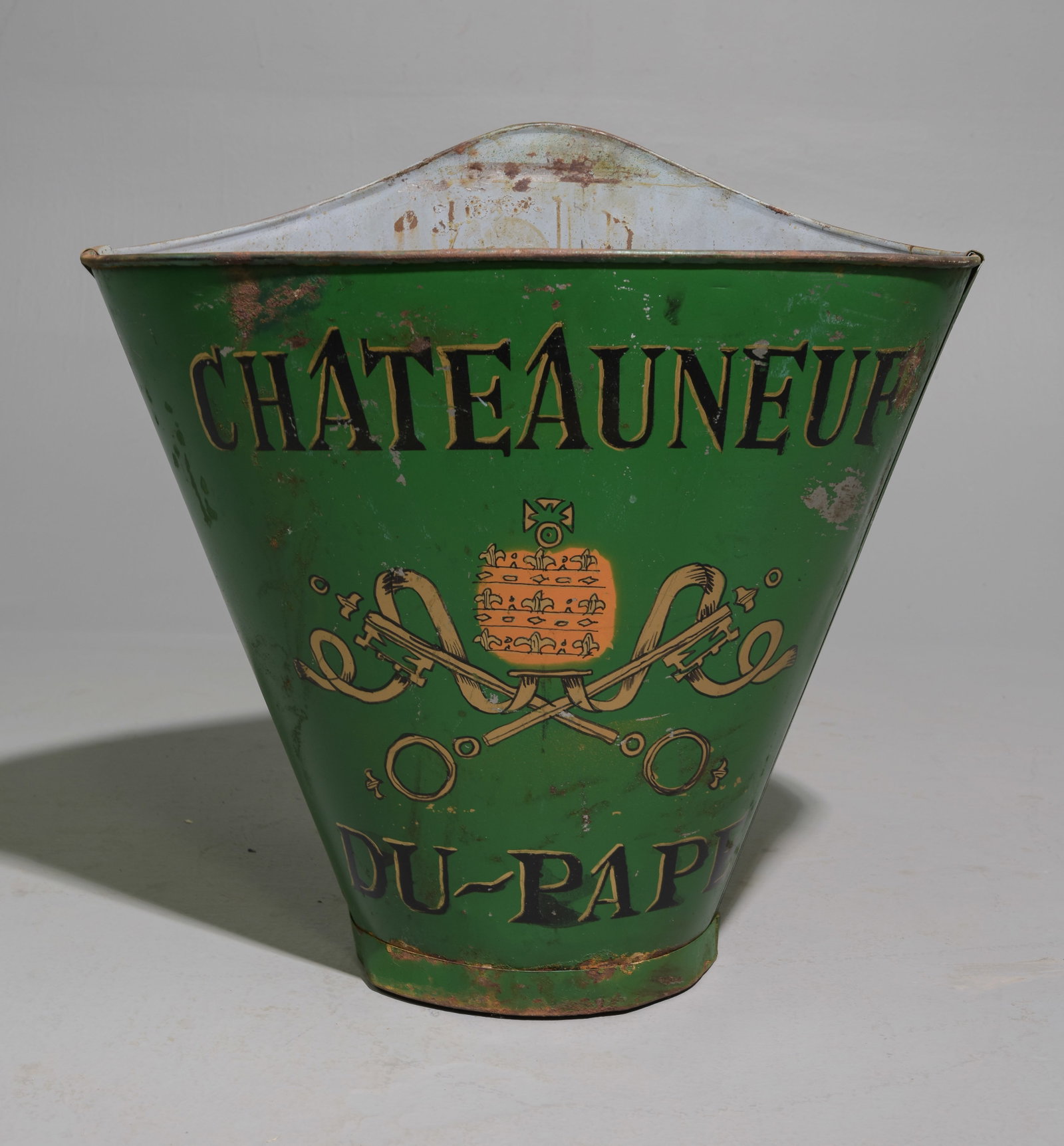 Green Chateau Neuf Du Pape Grape Hod: Green Painted Chateau Neuf Du Pape Grape Hod - 24 in tall x 25 x 15