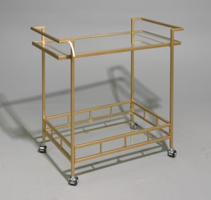 Gold Finished Metal & Glass 2 Tier Trolley / Bar Cart