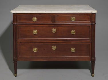 Louis XVI Style 4 Drawer White Marble Top Chest