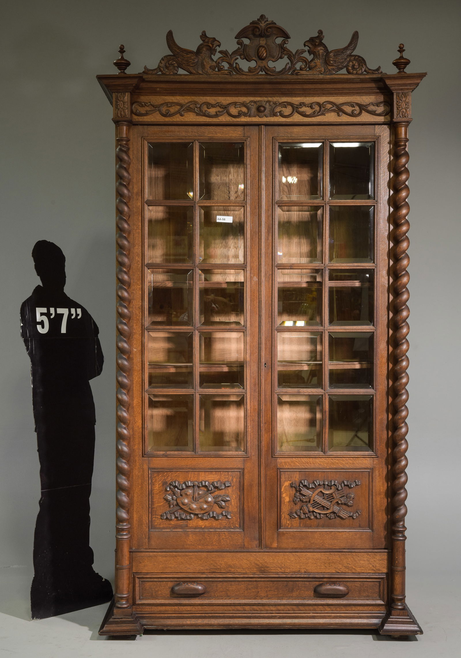Barley Twist Carved Oak Double Door Bookcase #1 (1 of 9)