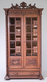 Barley Twist Carved Oak Double Door Bookcase #2