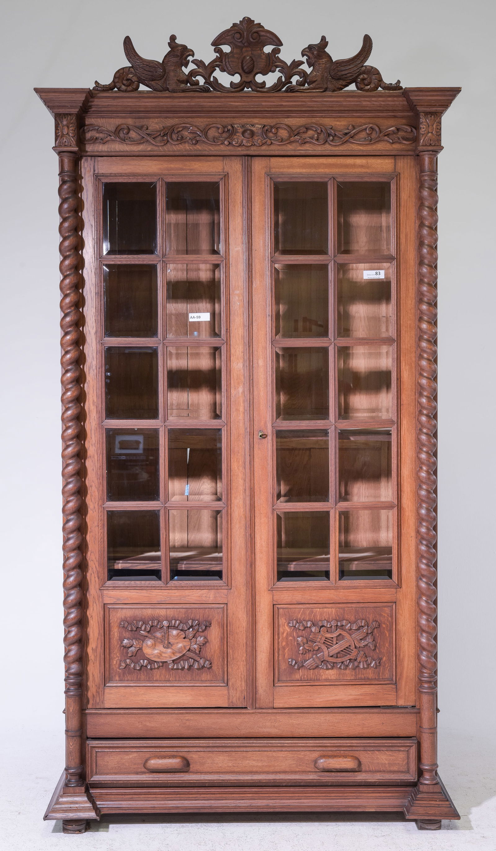 Barley Twist Carved Oak Double Door Bookcase #2 (1 of 8)
