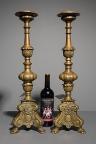 19th Century Pair of Heavy Bronze Candlesticks