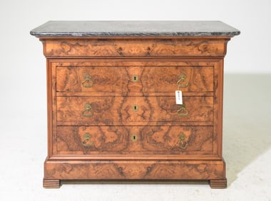 Louis Philippe Style Figured Walnut Marble Top Chest