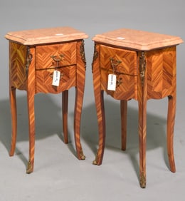 Louis XV Style Pair of Marble Top Occasional Chests