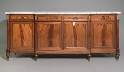 Louis XVI Style White Marble Top Sideboard / Enfilade