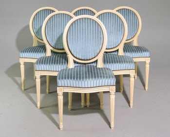 Louis XVI Style Set of 6 Painted Dining Chairs