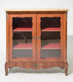 Louis XV Style Marble Top Walnut Bookcase