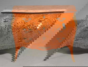 Louis XV Style Marble Top Fruitwood Chest