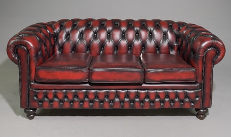 British Oxblood Red Leather Chesterfield Sofa