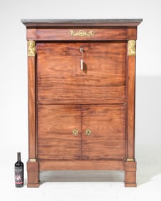 French Empire Style Marble Top Secretary Abattant