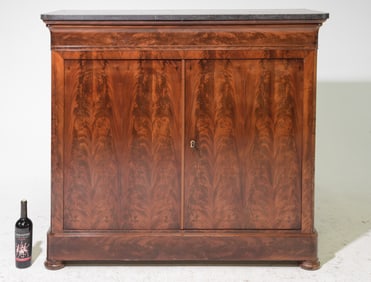 Louis Philippe Style Tall Mahogany Marble Top Buffet