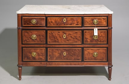 Louis XVI Style White Marble Top Three Drawer Chest #1