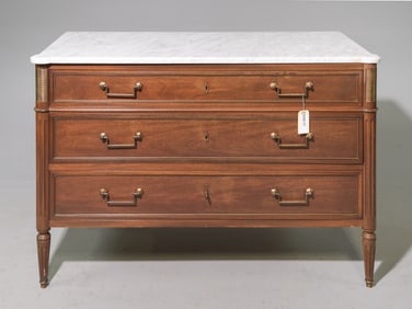 Louis XVI Style White Marble Top Three Drawer Chest #2
