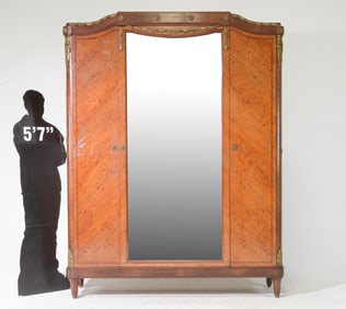 Louis XVI Style Mirror Door Walnut Armoire