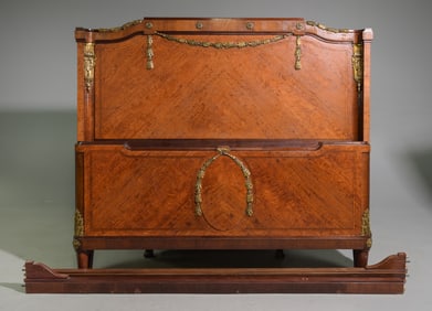 Louis XVI Style Ormolu Adorned Walnut Bed with Rails