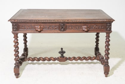 Louis XIII Style French Twist Oak Writing Table