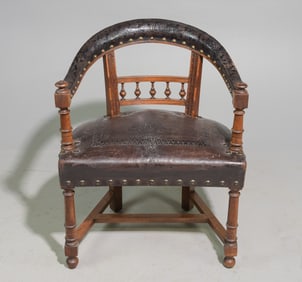 French Henri II Style Leather Arm Chair