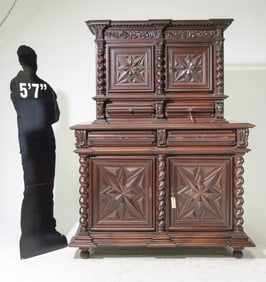 Renaissance Style French Twist Oak Cupboard c.1800's
