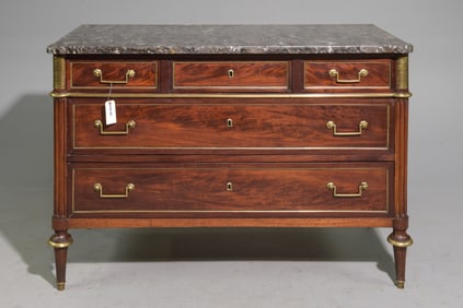 Louis XVI Style 3 Drawer Marble Top Chest