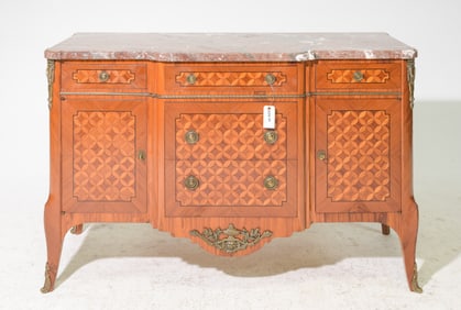 Louis XVI Style Walnut Marble Top Chest