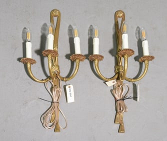 French Pair of Gilded Bronze / Metal Sconces #1