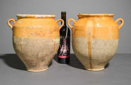 2 French Yellow Glazed Confit Pot