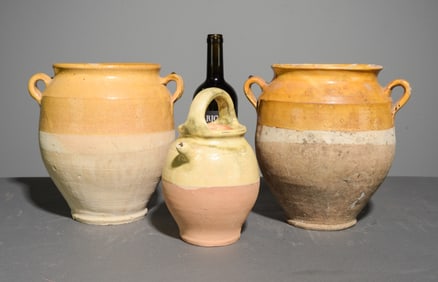 3 French Yellow Glazed Confit Pot