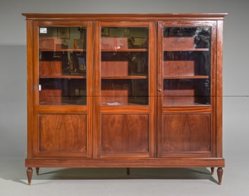 Louis XVI Style Walnut 3 Door Bookcase