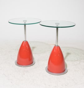 2 Memphis Style Glass Pedestal Tables