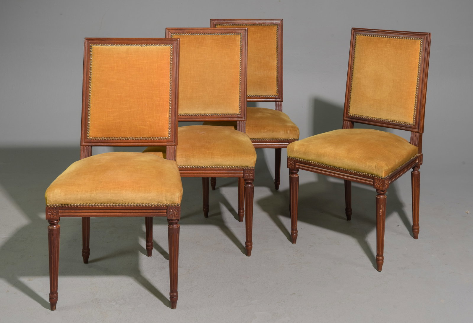Set of 4 Louis XVI Style Walnut Chairs: Set of 4 French Louis XVI Style Walnut Chairs - 36.5 in tall x 19 x 18, seat height Is 17.5 in