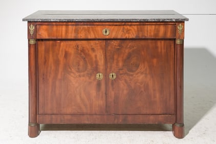 French Empire Style Walnut Marble Top Buffet