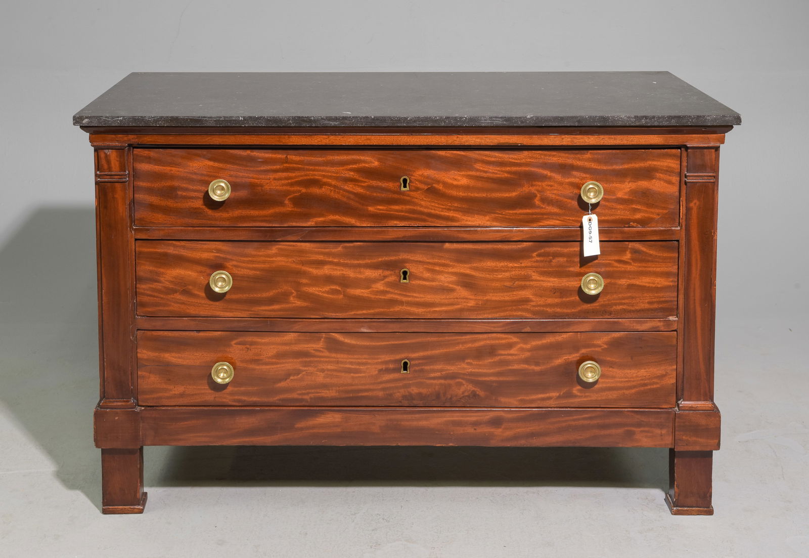 French Empire Style Walnut 3 Drawer Marble Top Chest (1 of 6)