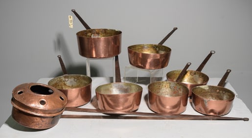 8 Assorted French Copper Pots