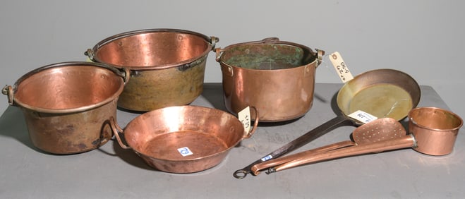 7 Assorted French Copper Pots, Pans